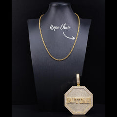 Ice Stone Custom Octagon Name Plate Necklace Gold