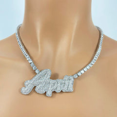 Ice Stone Custom Name Necklaces 14k Gold Plated