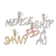 Ice Stone Brush Font Custom Iced Out Necklace