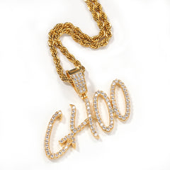 Ice Stone Brush Font Custom Iced Out Necklace