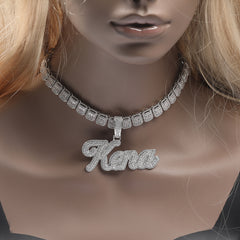 Ice Stone Street Women Baguette Custom Name Necklace