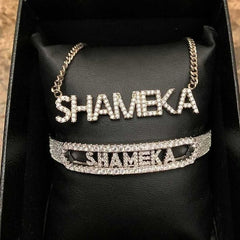 Ice Stone Custom Alphabet Initial Gold Name Bangle