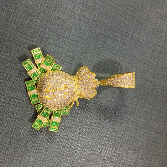 Ice Stone Hip Hop Dollar Money Bag Pendant Necklace