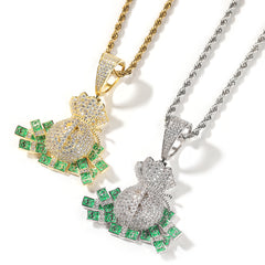 Ice Stone Hip Hop Dollar Money Bag Pendant Necklace