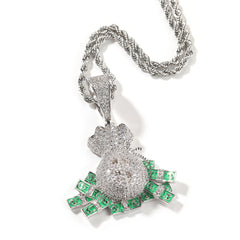 Ice Stone Hip Hop Dollar Money Bag Pendant Necklace