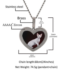 Ice Stone Memorial Custom Heart Photo Pendant Necklace