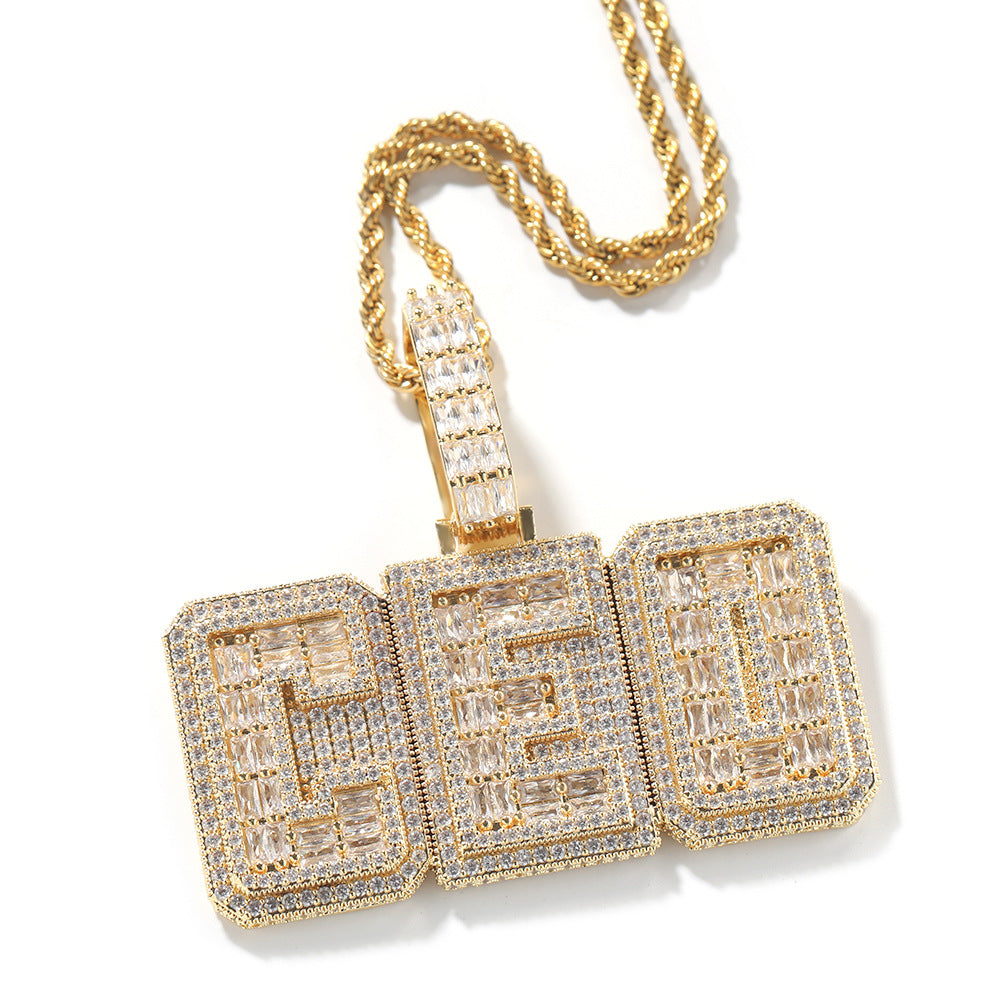 Ice Stone Iced Out Baguette Hip Hop Name Pendant Necklace