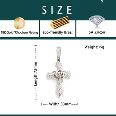 Ice Stone Rose Cross Christian Hip Hop Pendant Necklace