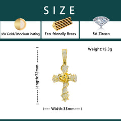 Ice Stone Rose Cross Christian Hip Hop Pendant Necklace