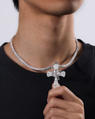 Ice Stone Rose Cross Christian Hip Hop Pendant Necklace