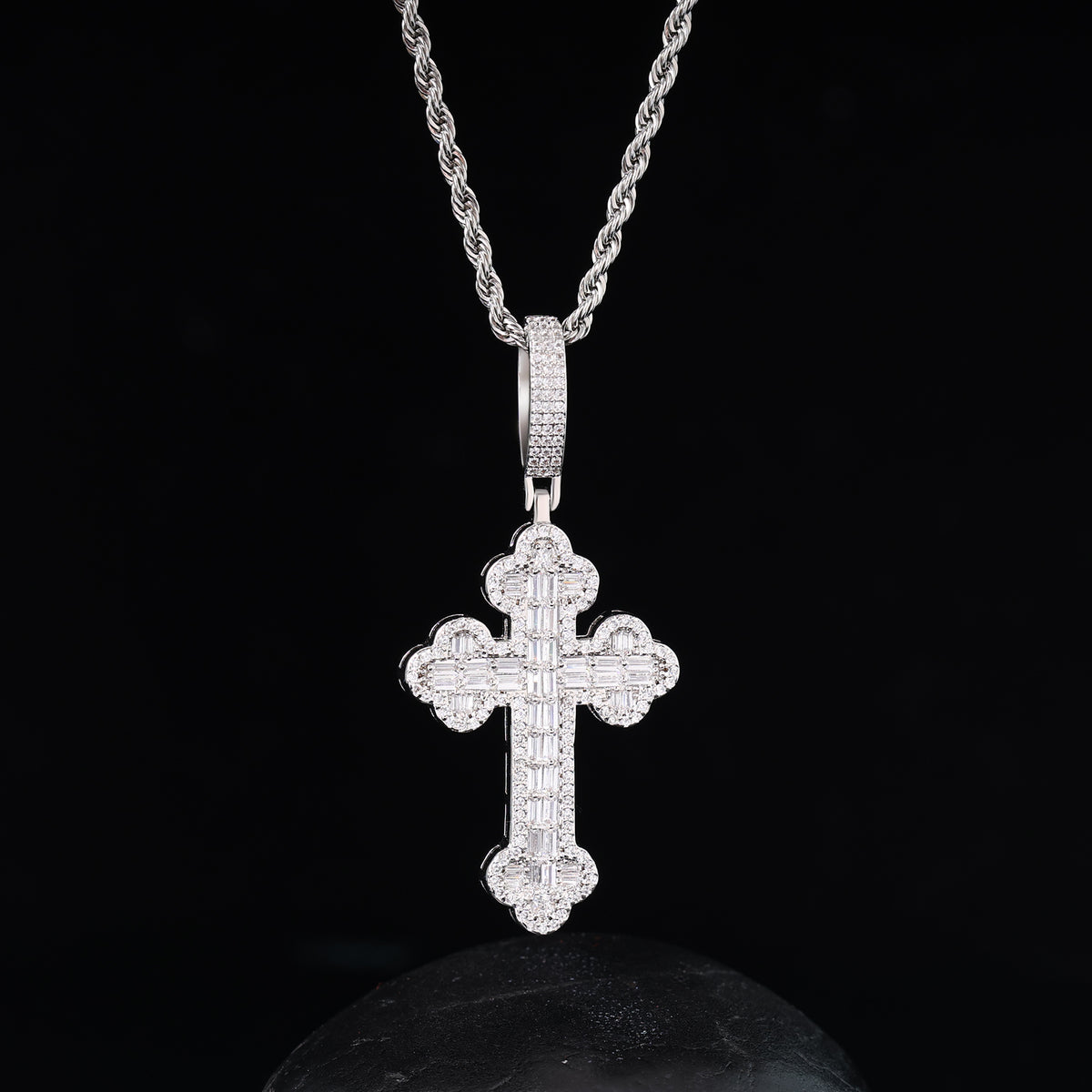 Ice Stone Micro Pave Iced Out CZ Cross Necklace