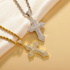 Ice Stone Fashion Cross Pendant Necklace 18K Gold