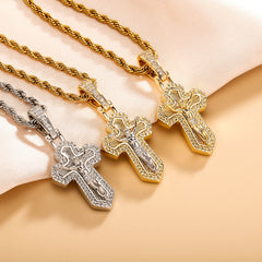 Ice Stone Fashion Cross Jesus Iced Out Pendant Necklace