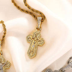 Ice Stone Fashion Cross Jesus Iced Out Pendant Necklace