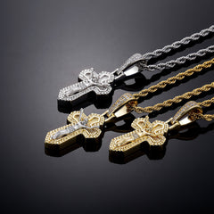 Ice Stone Fashion Cross Jesus Iced Out Pendant Necklace