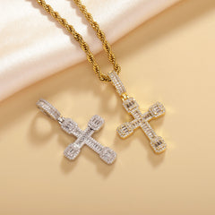 Ice Stone 5A CZ Baguette Diamond Cross Necklace