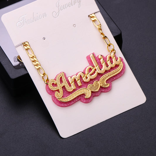 Ice Stone Two Tone 18K Gold Silver Custom Name Necklace