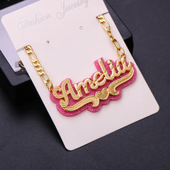 Ice Stone Two Tone 18K Gold Silver Custom Name Necklace