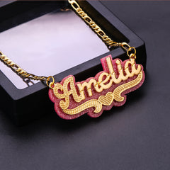 Ice Stone Two Tone 18K Gold Silver Custom Name Necklace