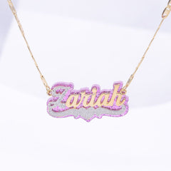 Ice Stone Two Tone 18K Gold Silver Custom Name Necklace