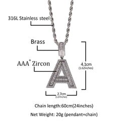 Ice Stone Hip Hop Square Cut Name Pendant Necklace