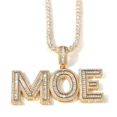 Ice Stone Hip Hop Square Cut Name Pendant Necklace