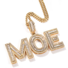 Ice Stone Hip Hop Square Cut Name Pendant Necklace