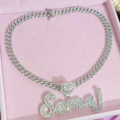 Ice Stone Personalized Pink Baguette Name Necklace