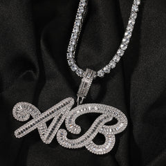 Ice Stone Personalized Pink Baguette Name Necklace