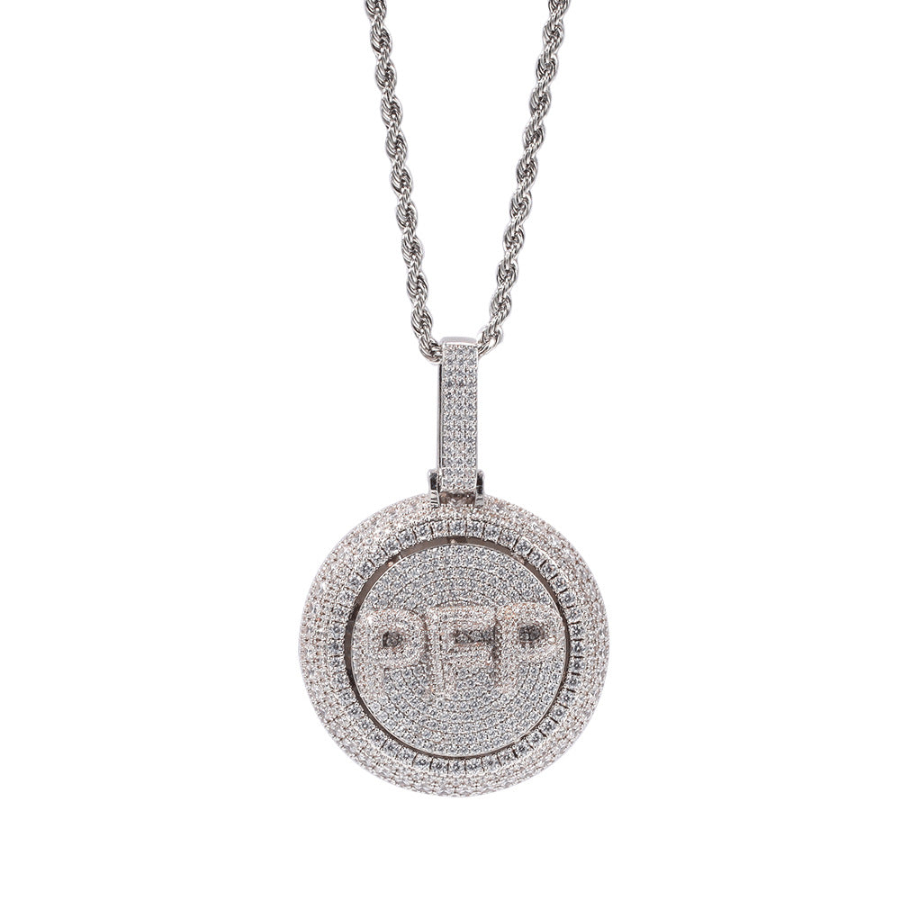 Ice Stone Iced Out Custom Spin Round Name Pendant Necklace