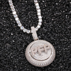 Ice Stone Iced Out Custom Spin Round Name Pendant Necklace