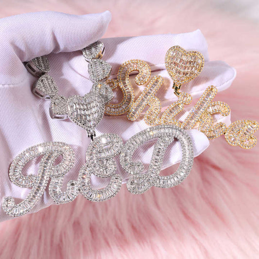 Ice Stone Gold Baguette Custom Name Necklace