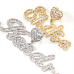 Ice Stone Gold Baguette Custom Name Necklace