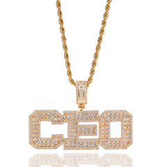 Ice Stone Bold Face Custom Name Pendant Necklace