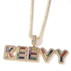 Ice Stone Hip Hop Drip Iced Out Baguette Initial Necklace