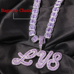 Ice Stone Purple Custom Brush Letter Necklace