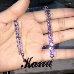 Ice Stone Christmas Diamond Name Tag Tennis Chain Necklace
