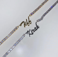 Ice Stone Christmas Diamond Name Tag Tennis Chain Necklace