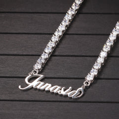 Ice Stone Christmas Diamond Name Tag Tennis Chain Necklace