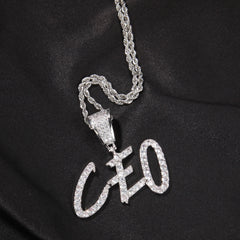 Ice Stone Big CZ Brush Font Custom Name Necklace