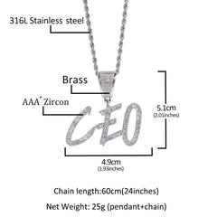 Ice Stone Big CZ Brush Font Custom Name Necklace