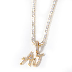 Ice Stone Big CZ Brush Font Custom Name Necklace