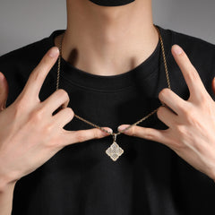 Ice Stone Iced Out Four Leaf Clover Pendant Necklace