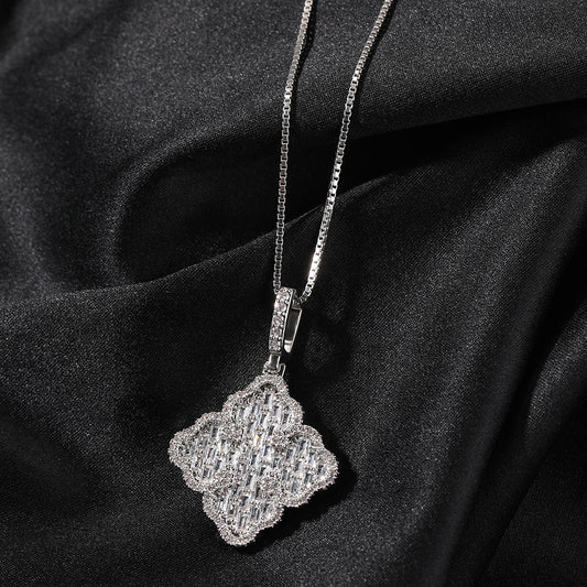Ice Stone Iced Out Four Leaf Clover Pendant Necklace