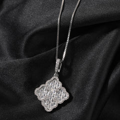 Ice Stone Iced Out Four Leaf Clover Pendant Necklace
