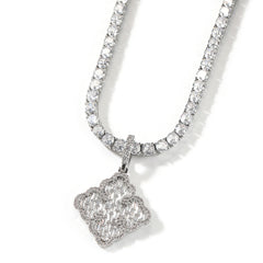 Ice Stone Iced Out Four Leaf Clover Pendant Necklace