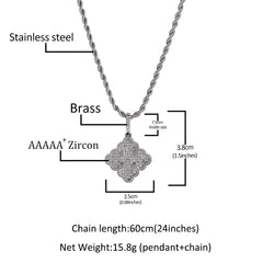 Ice Stone Iced Out Four Leaf Clover Pendant Necklace