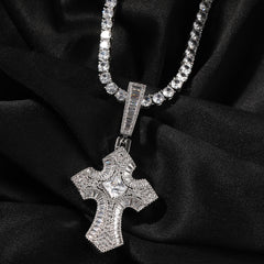 Ice Stone Baguette Black Diamond Cross Pendant Necklace