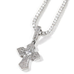 Ice Stone Baguette Black Diamond Cross Pendant Necklace