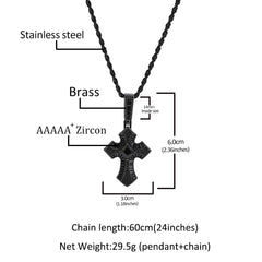 Ice Stone Baguette Black Diamond Cross Pendant Necklace